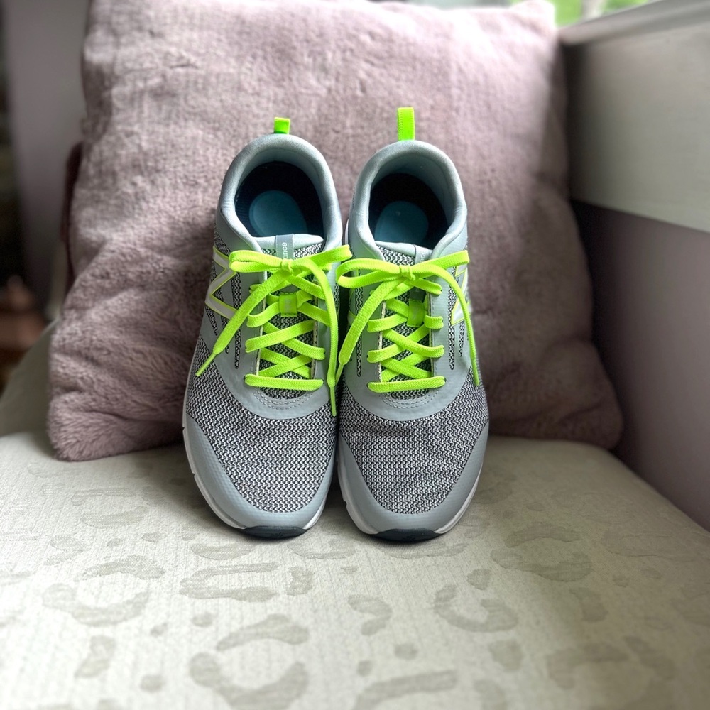 New Balance Neon Lace-Up Athletic Sneakers - Gray and Neon Yellow 9